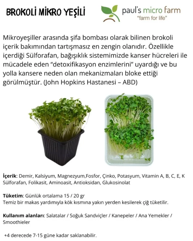 Paul's Micro Farm Muğla'nın Bodrum ilçesinde sürdürülebilir dikey tarım teknikleri kullanarak mikro yeşil (filiz) üretimi yapan bir aile şirketidir. Mikro yeşillikler şüphesiz gıda tüketiminde  en sağlıklı sebzelerin başında gelmektedir.Temel olarak yenilebilir sebze, baklagil ve otların filizleridir. Brokoli, lahana, pancar, turp, bezelye gibi çeşitli sebze tohumlarının hiçbir katkı maddesi kullanılmadan, besin kaynağını direk tohumdan aldığı için sebzenin erişkin versiyonlarına göre 40 kat daha  fazla besinle doludurlar ve 10 - 14 günde hasat edilebilirler.Başta salatalar, yemekler, tatlılar ve smoothilerde büyük bir aroma ve görsel şölen yumağı haline gelmiştir...Paul's Micro Farm is a family company that produces microgreens (sprout) using sustainable vertical farming techniques in Muğla's Bodrum district.Microgreens are undoubtedly one of the healthiest vegetables in food consumption.They are basically the sprouts of edible vegetables, legumes and herbs. Since various vegetable seeds such as broccoli, cabbage, beet, radish and pea receive their nutritional source directly from the seed without using any additives, they have  40 x more nutrients than the adult versions of the vegetable and can be harvested in 10 - 14 days.It has become a great ball of aroma and visual feast, especially in salads, meals, desserts and smoothies...#mikroyeşil #microgreen #filiz #sprout #sağlıklıbeslenme #healthyliving #vitamin #mineral #sulphoraphane #sulforafan #aminoacid #aminoasit #antioksidan #antioxidants #carotenoids #karotenoid #vegan #veganfood #yerel #local #bodrum#chefs #chef #cheflife #food #cooking #gurme #superfood #süpergıda